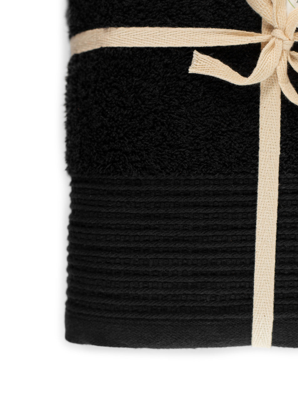 Black 100% Pure Organic Cotton Bath Towel gift ribboned pack of 2