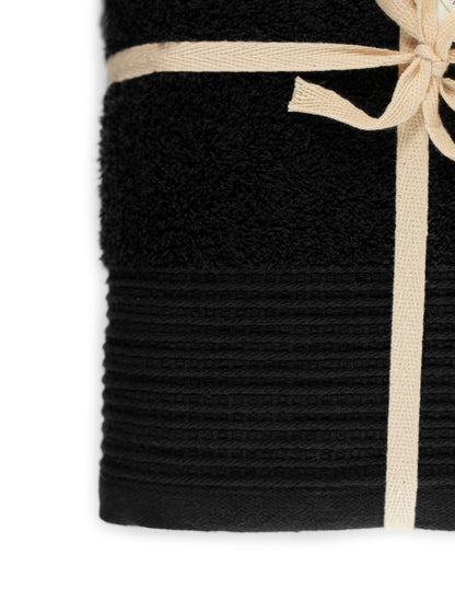 Black 100% Pure Organic Cotton Bath Towel gift ribboned pack of 2