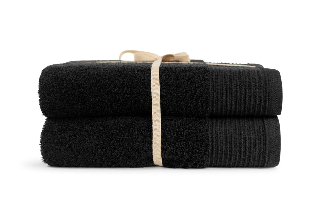Black 100% Pure Organic Cotton Bath Towel gift ribboned 630 GSM