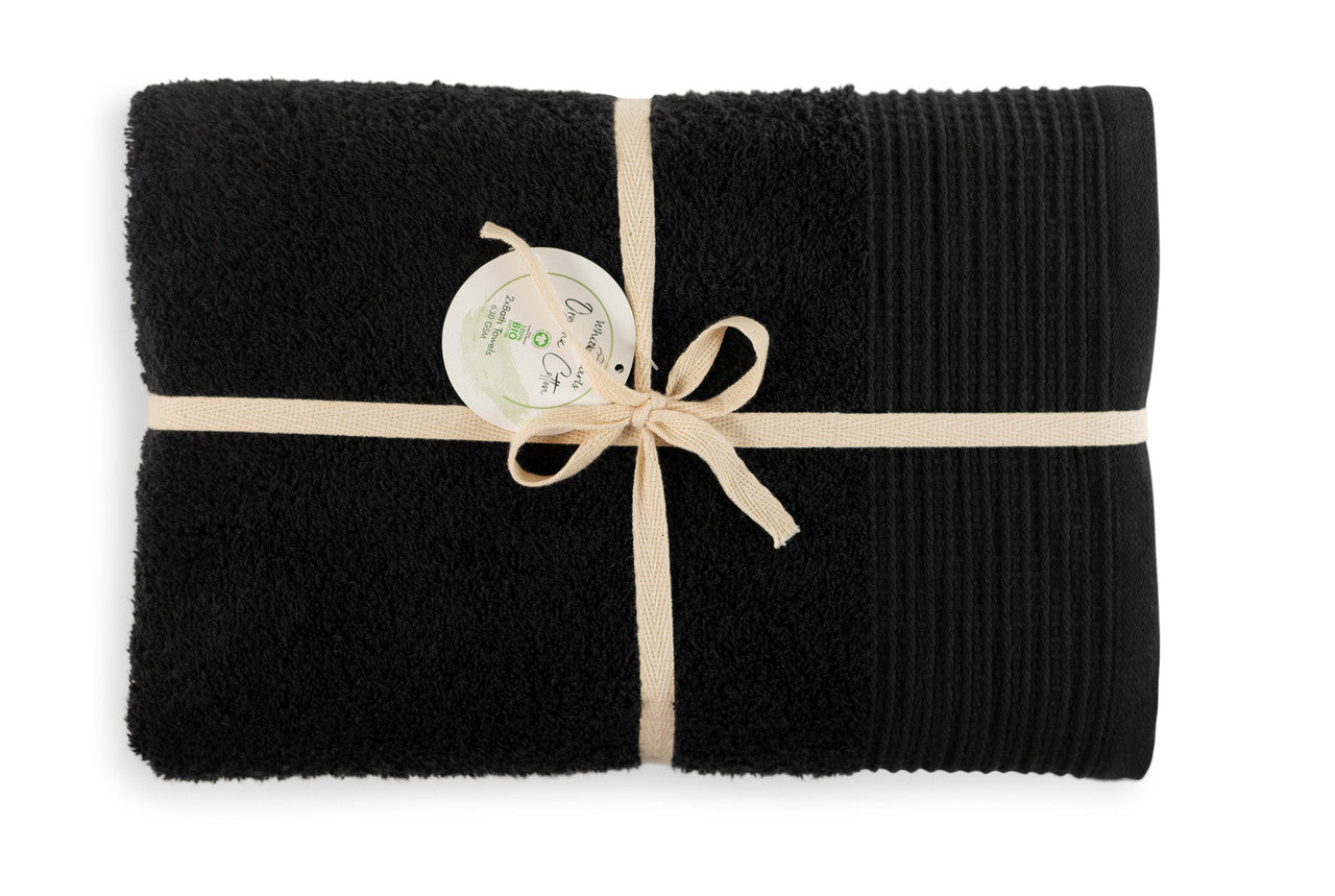 Black 100% Pure Organic Cotton Bath Sheet gift ribboned 630 GSM