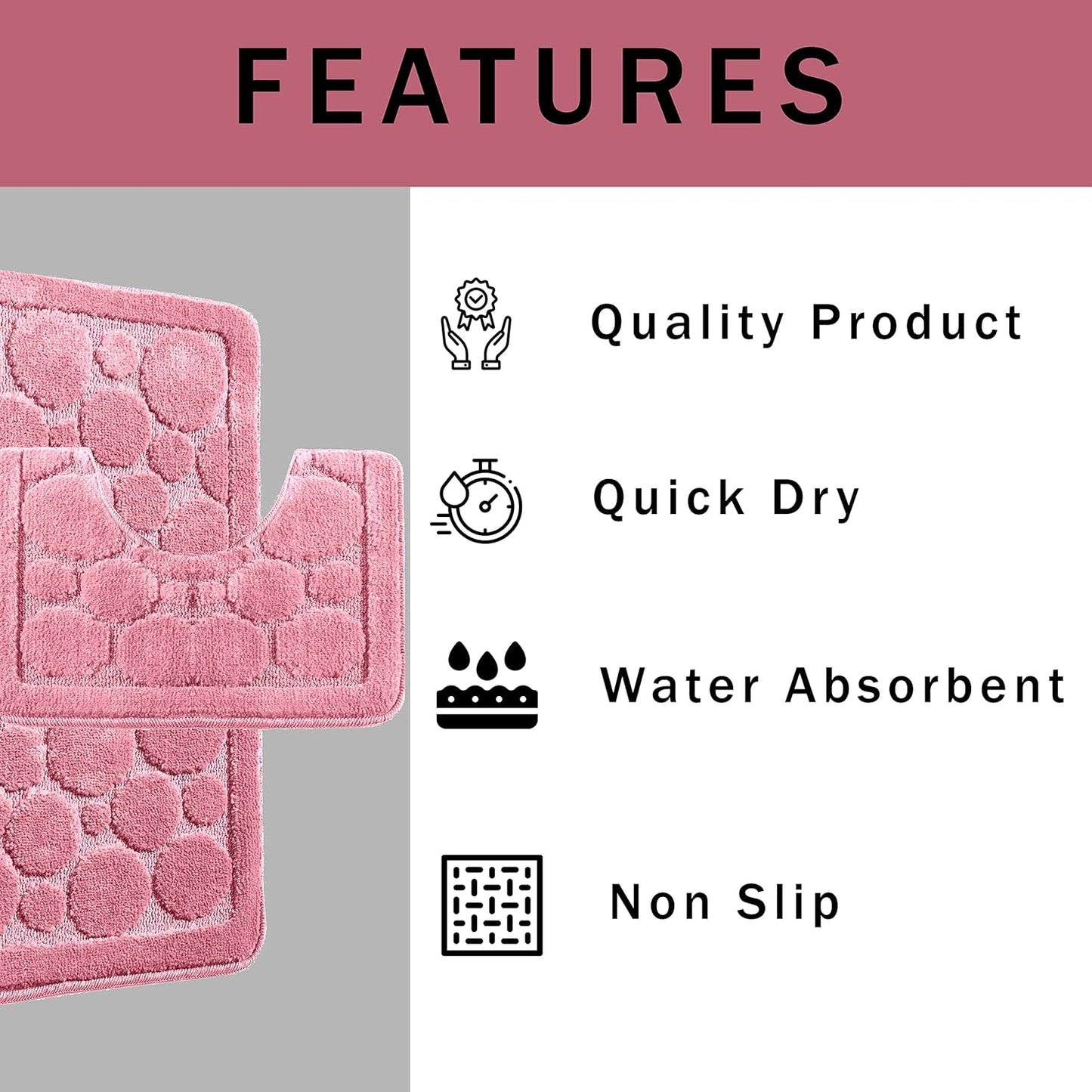 Cali Bubbles 2 Piece Bath Mat & Pedestal Set Non Slip Soft Absorbent Toilet Bathroom Mats Sets