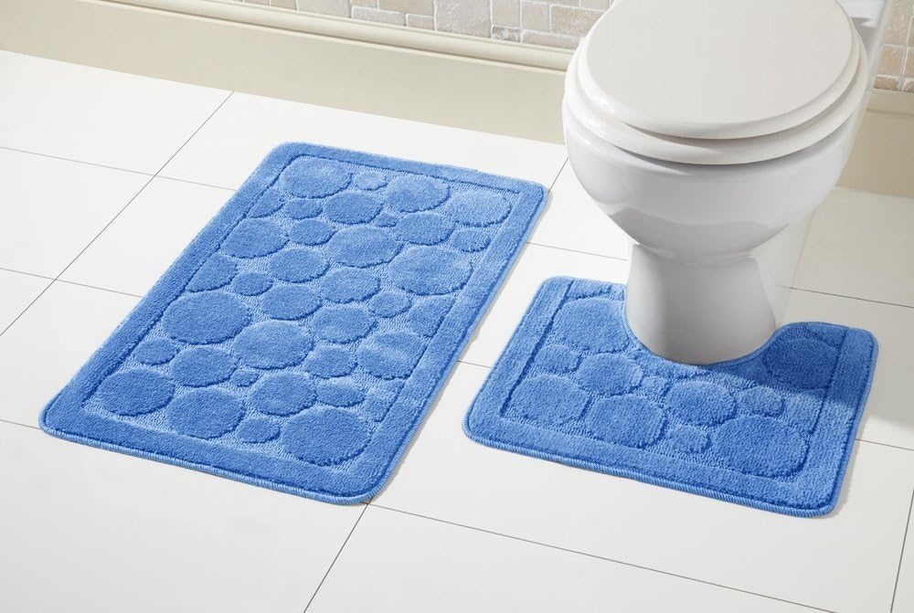 Cali Bubbles 2 Piece Bath Mat & Pedestal Set Non Slip Soft Absorbent Toilet Bathroom Mats Sets