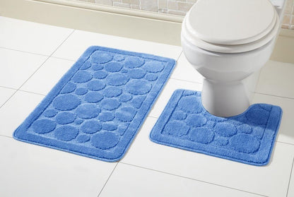 Cali Bubbles 2 Piece Bath Mat & Pedestal Set Non Slip Soft Absorbent Toilet Bathroom Mats Sets