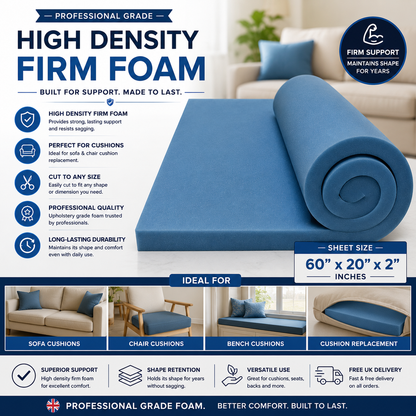 Upholstery Foam High Density Firm Sheet Cushion Seating Pad Sofa Bed 60x20x2
