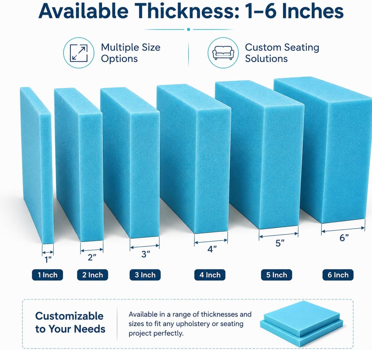 Upholstery Foam High Density Firm Sheet Cushion Seating Pad Sofa Bed 60x20x2