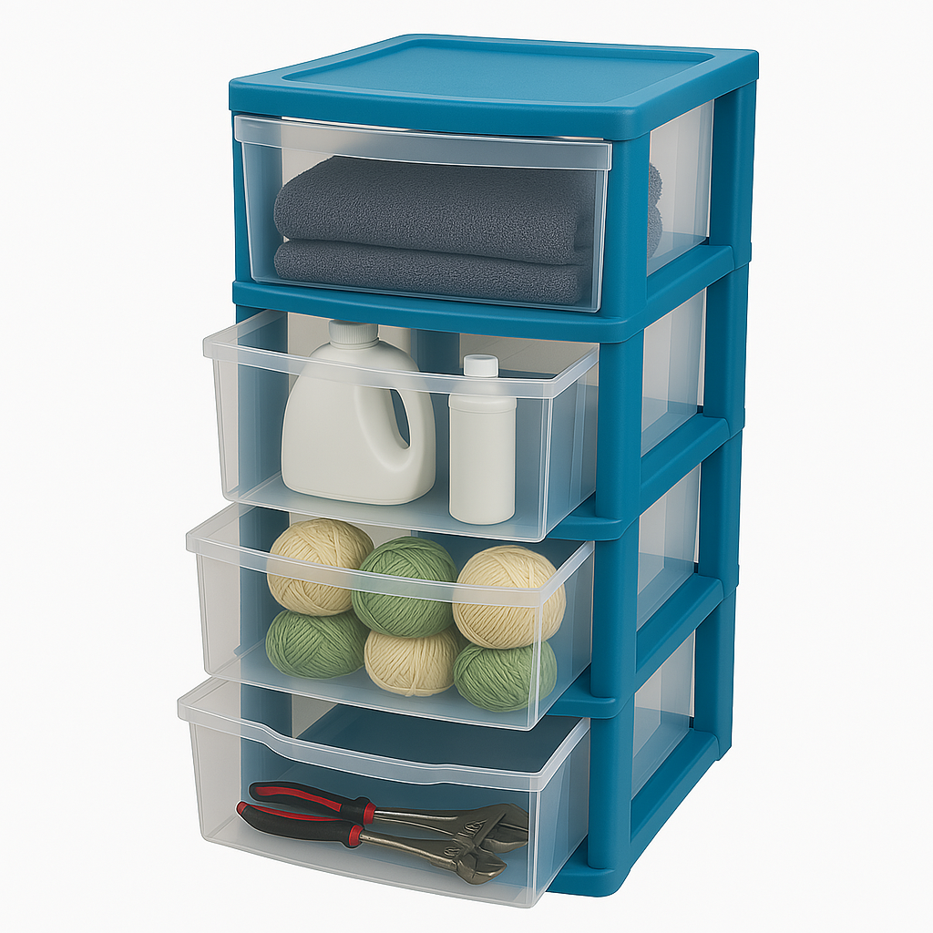 4 Drawers Plastic Storage Tower Unit Organizer Home Office School Desktop Clear Storage Chest for Clothes Toys Art Supplies Stationary Shoes