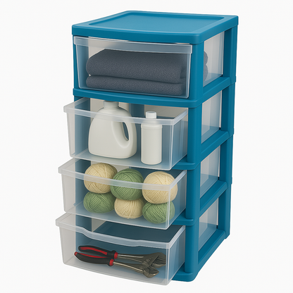 4 Drawers Plastic Storage Tower Unit Organizer Home Office School Desktop Clear Storage Chest for Clothes Toys Art Supplies Stationary Shoes