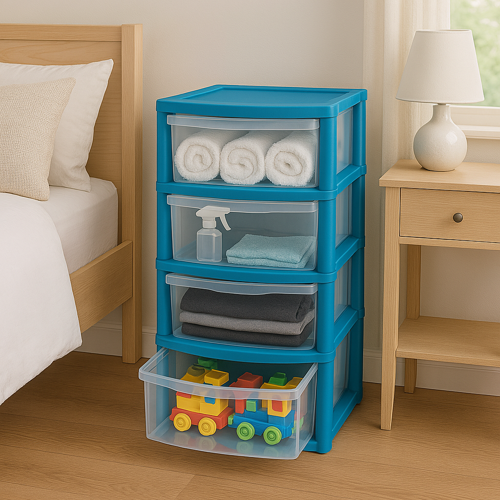 4 Drawers Plastic Storage Tower Unit Organizer Home Office School Desktop Clear Storage Chest for Clothes Toys Art Supplies Stationary Shoes