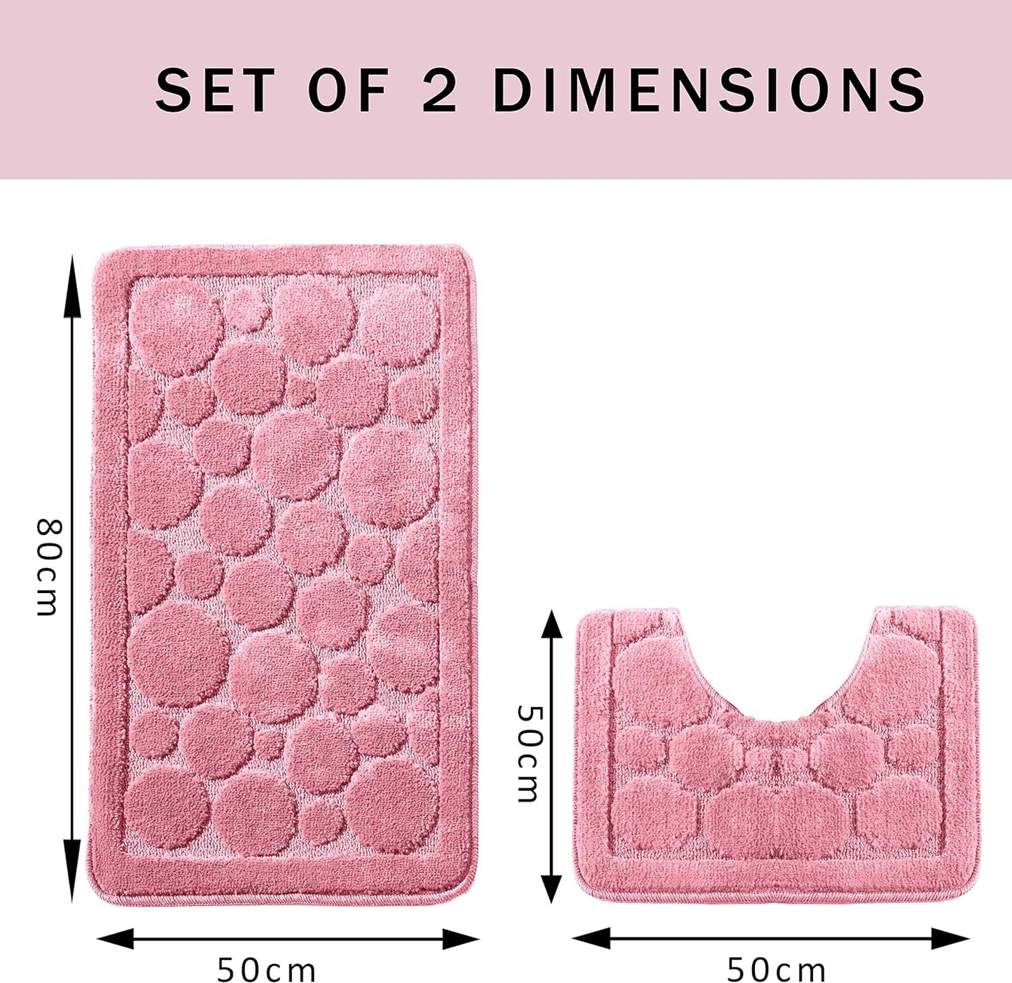 Cali Bubbles 2 Piece Bath Mat & Pedestal Set Non Slip Soft Absorbent Toilet Bathroom Mats Sets