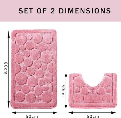 Cali Bubbles 2 Piece Bath Mat & Pedestal Set Non Slip Soft Absorbent Toilet Bathroom Mats Sets