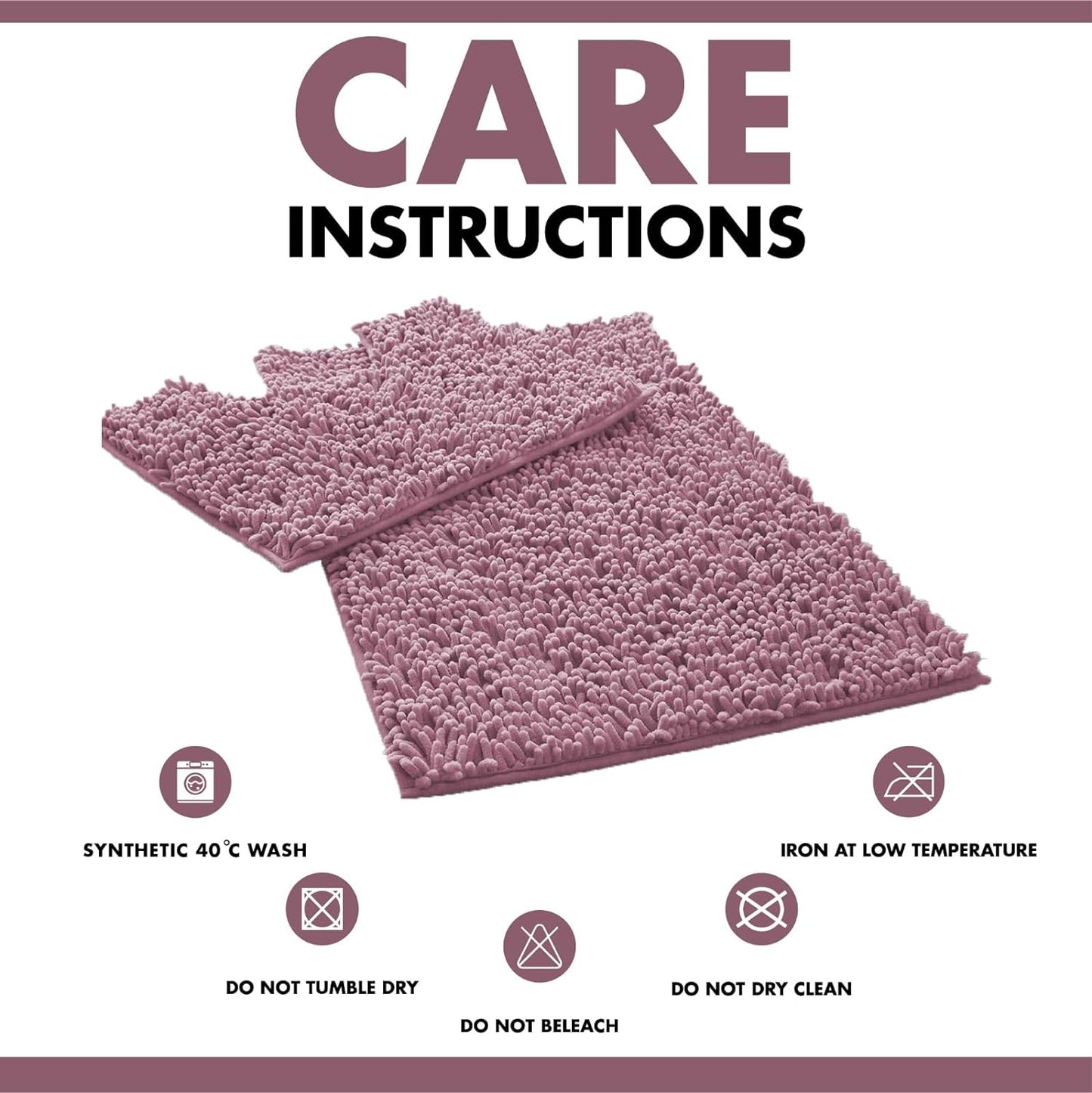 2 Piece Loop Bath Mats for Bathroom - Non Slip Chenille Bath Mat Set Rugs, Extra Soft with Water Absorbent Pedestal Bathmat Shower Toilet Mat