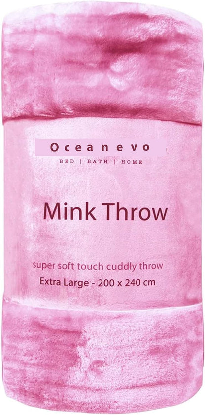 Cosy Faux Fur Mink Throw Blankets Silver Grey Travel Size - Super Soft Fluffy Warm Solid Bed Throws for Sofas Blanket 150x200cm Flannel Fleece