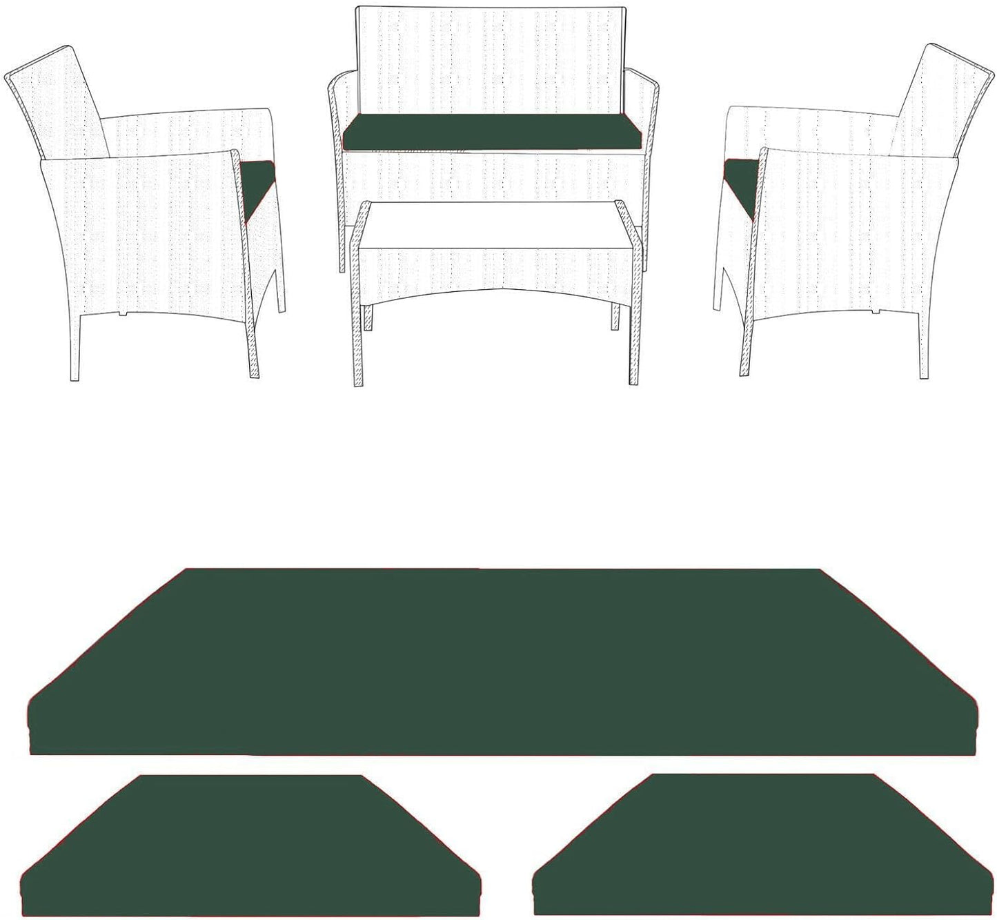 Waterproof Replacement Cushion Set for Rattan Chairs 3pc with Zipper Cover Durable, Easy Clean Seat Pads for Indoor/Outdoor Garden, Patio, Dining Room, Office Chairs & Sofas Water Repellent Polyester, Comfy Seat Pads, Replacement Bundle, Removable Cover