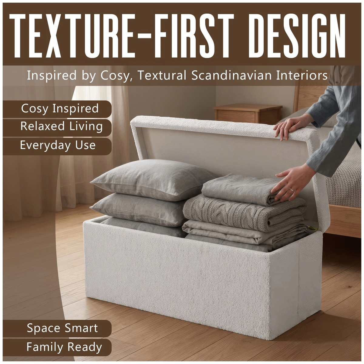 Ottoman Storage Toy Box Teddy Boucle Bench Seat Folding Footstool Chest Large XL