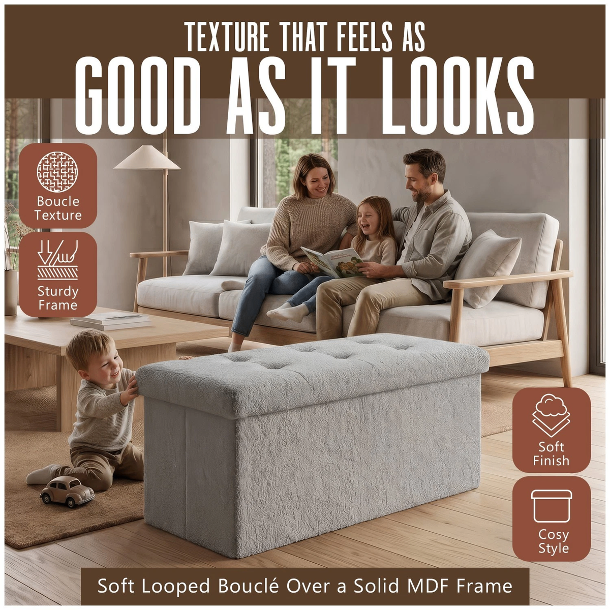 Ottoman Storage Toy Box Teddy Boucle Bench Seat Folding Footstool Chest Large XL