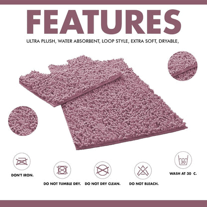 2 Piece Loop Bath Mats for Bathroom - Non Slip Chenille Bath Mat Set Rugs, Extra Soft with Water Absorbent Pedestal Bathmat Shower Toilet Mat