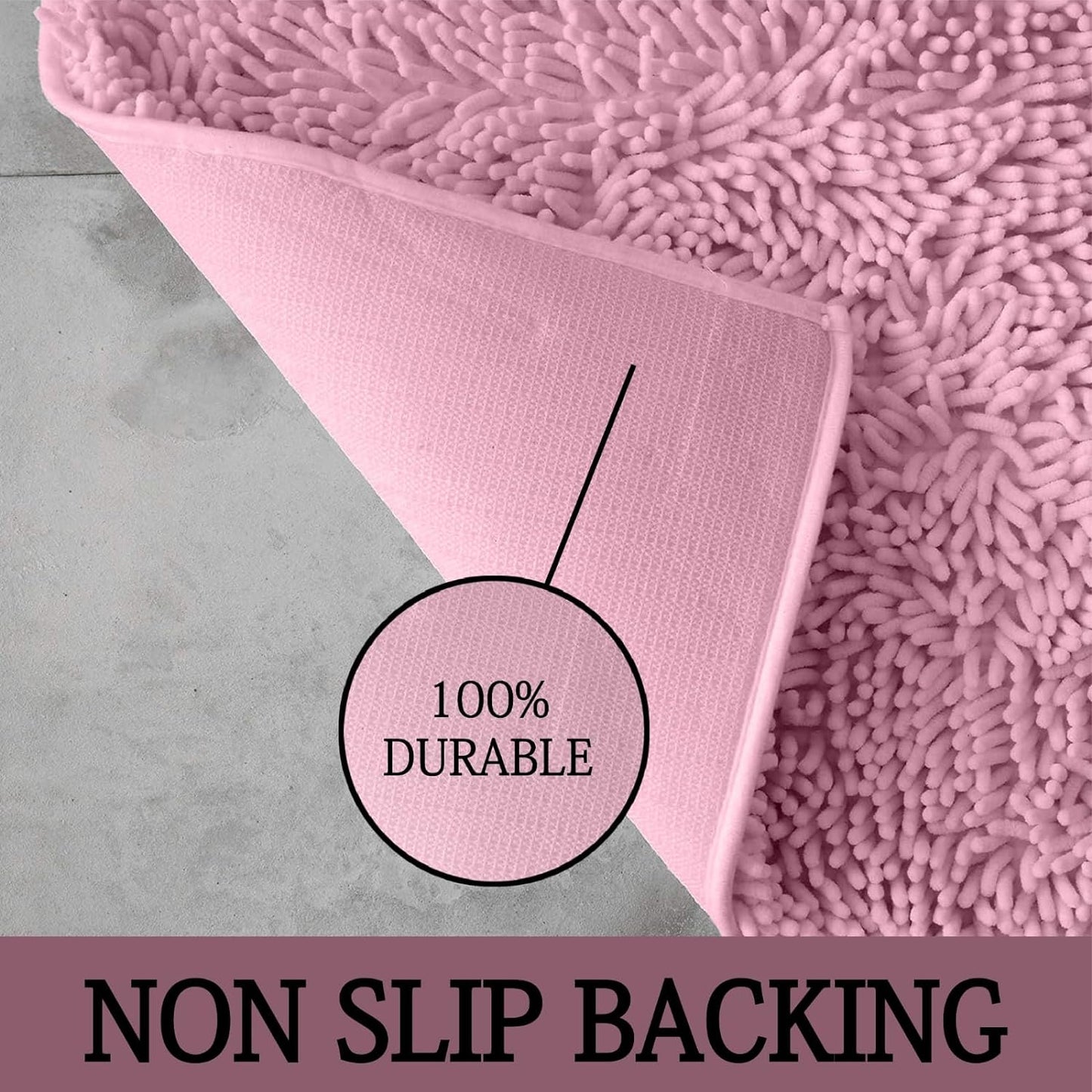 2 Piece Loop Bath Mats for Bathroom - Non Slip Chenille Bath Mat Set Rugs, Extra Soft with Water Absorbent Pedestal Bathmat Shower Toilet Mat