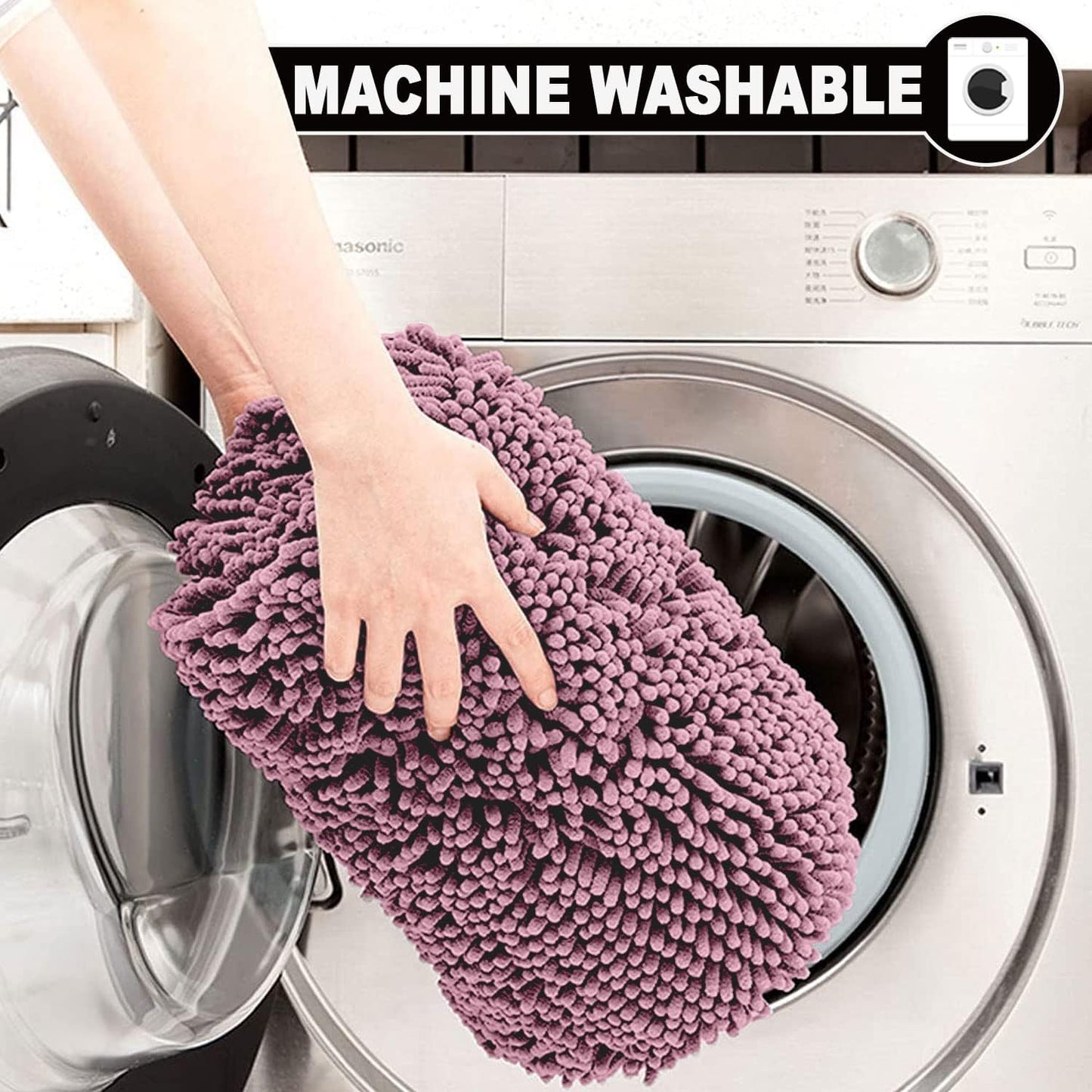 2 Piece Loop Bath Mats for Bathroom - Non Slip Chenille Bath Mat Set Rugs, Extra Soft with Water Absorbent Pedestal Bathmat Shower Toilet Mat