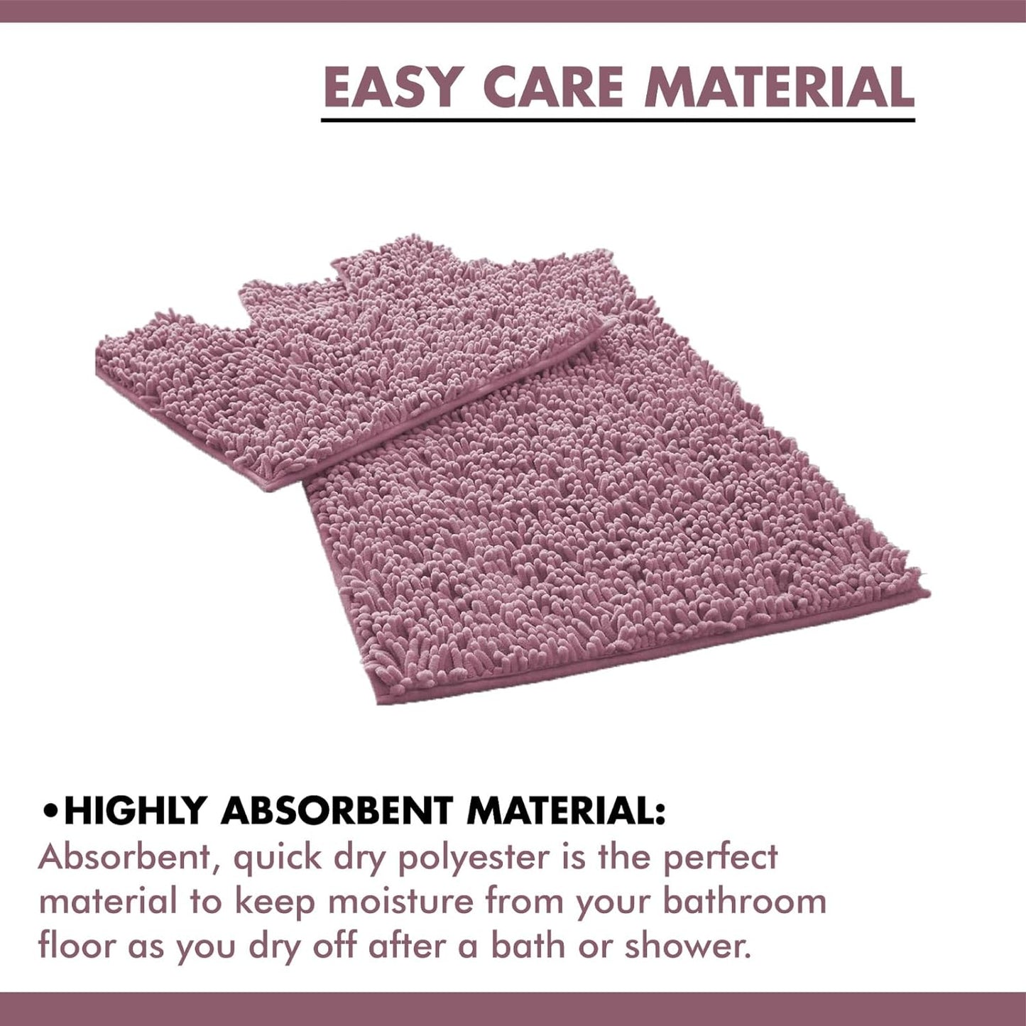 2 Piece Loop Bath Mats for Bathroom - Non Slip Chenille Bath Mat Set Rugs, Extra Soft with Water Absorbent Pedestal Bathmat Shower Toilet Mat