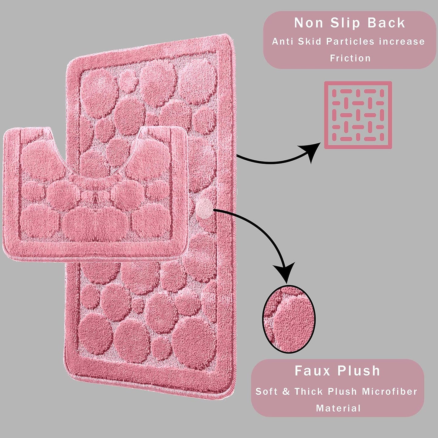 Cali Bubbles 2 Piece Bath Mat & Pedestal Set Non Slip Soft Absorbent Toilet Bathroom Mats Sets