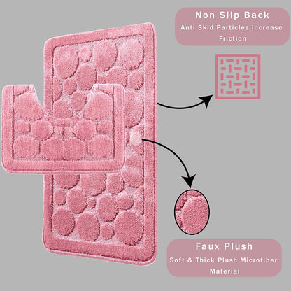Cali Bubbles 2 Piece Bath Mat & Pedestal Set Non Slip Soft Absorbent Toilet Bathroom Mats Sets