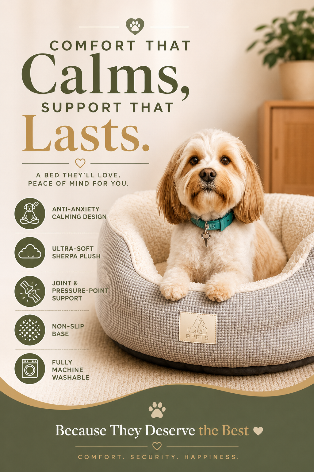 Fluffy Sherpa Calming Dog Bed – Anti-Anxiety Donut Bed for Cats, Puppies & Medium Dogs