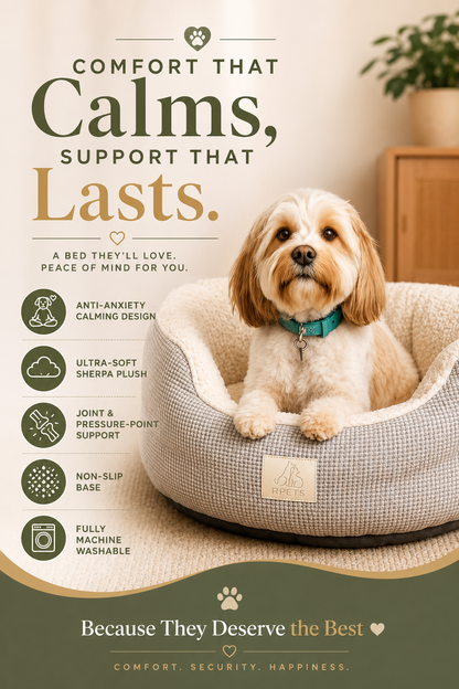 Fluffy Sherpa Calming Dog Bed – Anti-Anxiety Donut Bed for Cats, Puppies & Medium Dogs