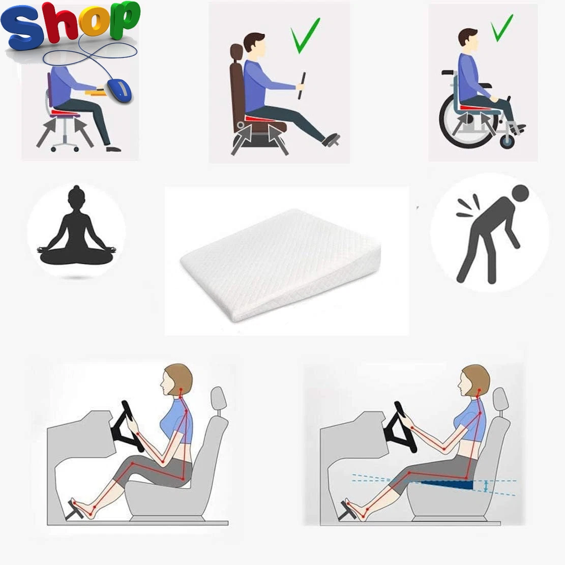 Bed Wedge Pillow Acid Reflux 11 Degree Memory Foam – X-Large Back Support