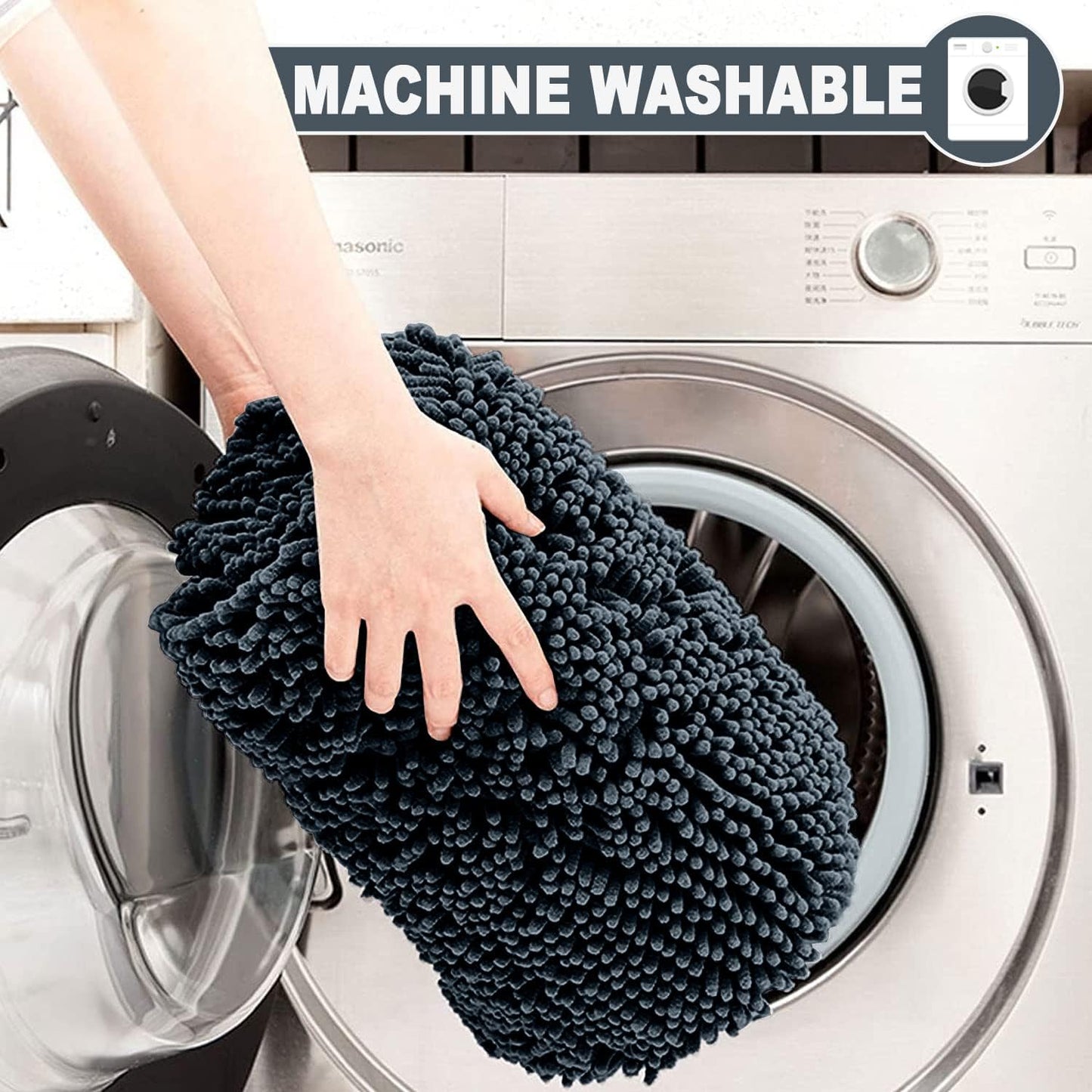 2 Piece Loop Bath Mats for Bathroom - Non Slip Chenille Bath Mat Set Rugs, Extra Soft with Water Absorbent Pedestal Bathmat Shower Toilet Mat