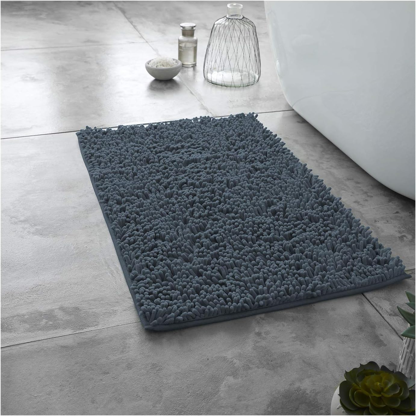 2 Piece Loop Bath Mats for Bathroom - Non Slip Chenille Bath Mat Set Rugs, Extra Soft with Water Absorbent Pedestal Bathmat Shower Toilet Mat