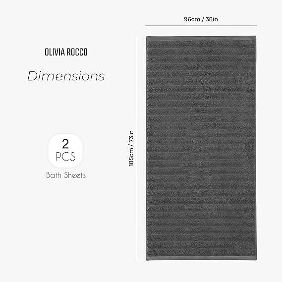 Pack of 2 Jumbo Ribbed Bath Sheet Bathroom Large Bath Towel Highly Absorbent Quick Dry Super Soft 100% Cotton Extra Large Bath Sheets