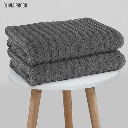 Pack of 2 Jumbo Ribbed Bath Sheet Bathroom Large Bath Towel Highly Absorbent Quick Dry Super Soft 100% Cotton Extra Large Bath Sheets
