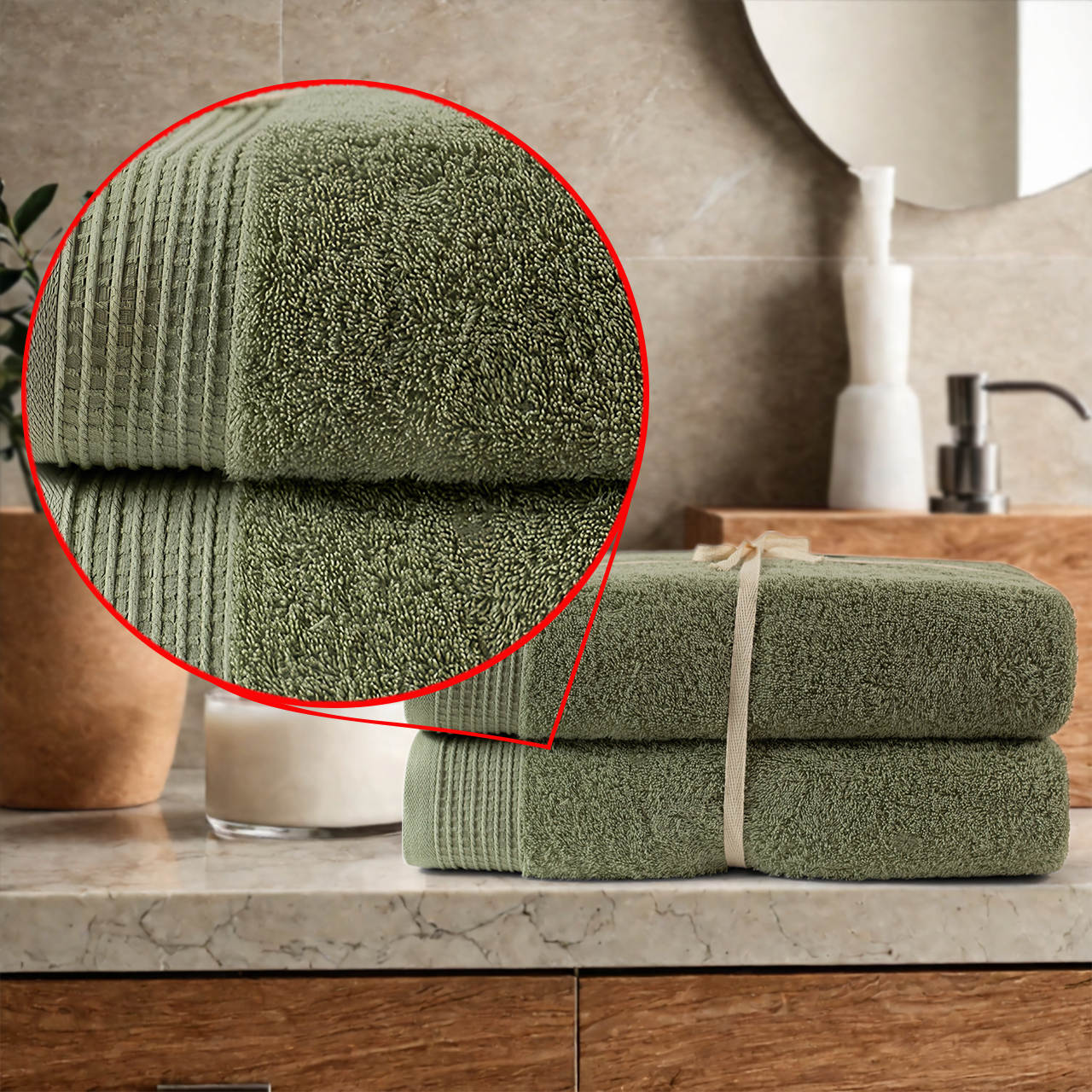 100% Pure Organic Cotton weave close-up 630 GSM plush absorbent GOTS certified