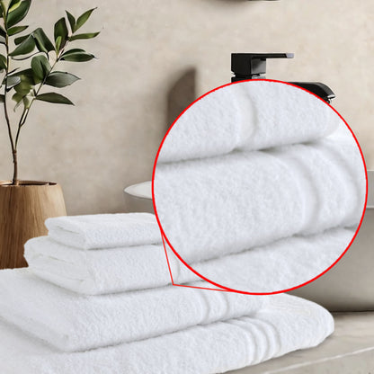 Close-up texture detail of white 400 GSM 100% ring spun cotton hotel towel showing plush pile and dense soft weave