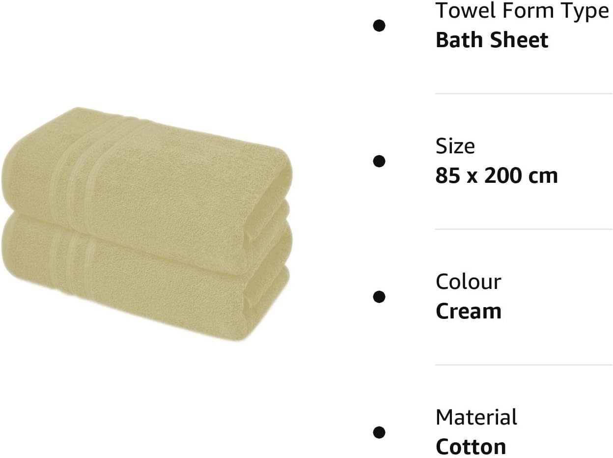 Pack of 2 Extra Large Jumbo Bath Sheets - Beach Towels 100% Cotton  Huge Size (85 x 200 cm)