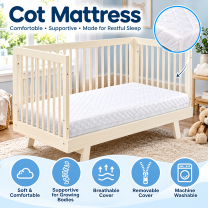 Cot Bed Toddler Crib Mattress Breathable – Quilted Foam Water Resistant Cover