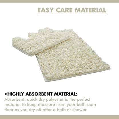 2 Piece Loop Bath Mats for Bathroom - Non Slip Chenille Bath Mat Set Rugs, Extra Soft with Water Absorbent Pedestal Bathmat Shower Toilet Mat