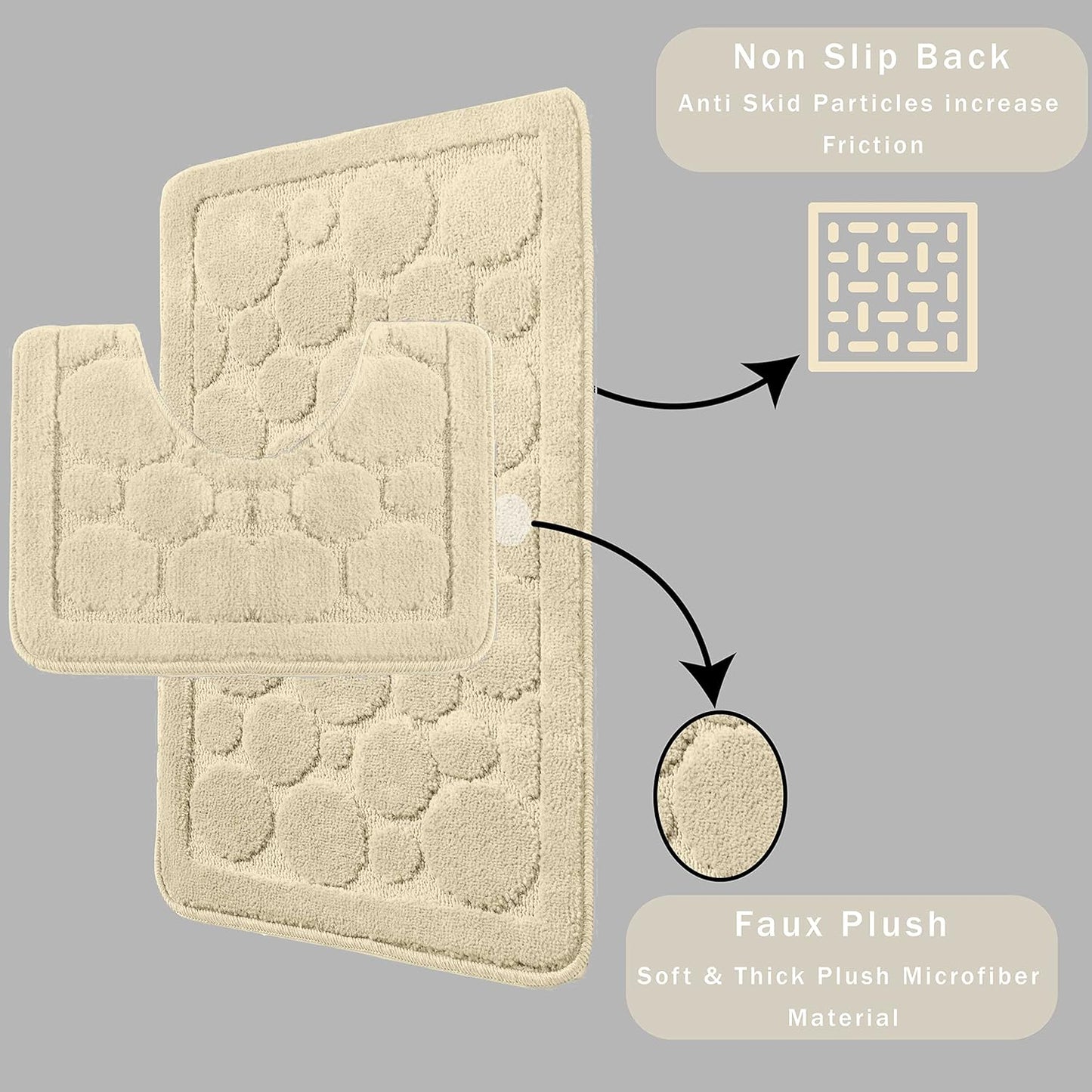 Cali Bubbles 2 Piece Bath Mat & Pedestal Set Non Slip Soft Absorbent Toilet Bathroom Mats Sets