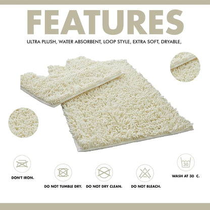 2 Piece Loop Bath Mats for Bathroom - Non Slip Chenille Bath Mat Set Rugs, Extra Soft with Water Absorbent Pedestal Bathmat Shower Toilet Mat