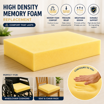 Memory Foam Upholstery Cut To Size Foam Medium Density Sheets Suited for Cushions Bed Sofa Chair Seat Pads - Yellow