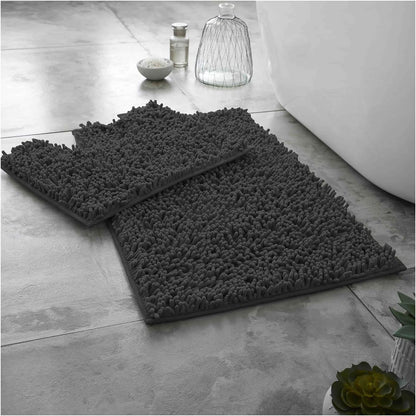 2 Piece Loop Bath Mats for Bathroom - Non Slip Chenille Bath Mat Set Rugs, Extra Soft with Water Absorbent Pedestal Bathmat Shower Toilet Mat