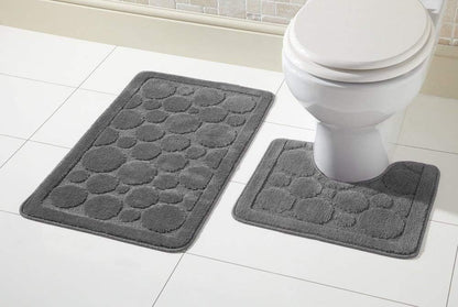 Cali Bubbles 2 Piece Bath Mat & Pedestal Set Non Slip Soft Absorbent Toilet Bathroom Mats Sets
