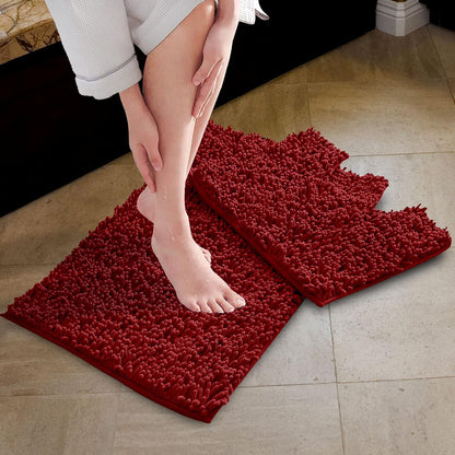 2 Piece Loop Bath Mats for Bathroom - Non Slip Chenille Bath Mat Set Rugs, Extra Soft with Water Absorbent Pedestal Bathmat Shower Toilet Mat