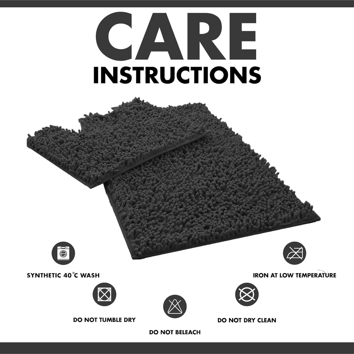 2 Piece Loop Bath Mats for Bathroom - Non Slip Chenille Bath Mat Set Rugs, Extra Soft with Water Absorbent Pedestal Bathmat Shower Toilet Mat