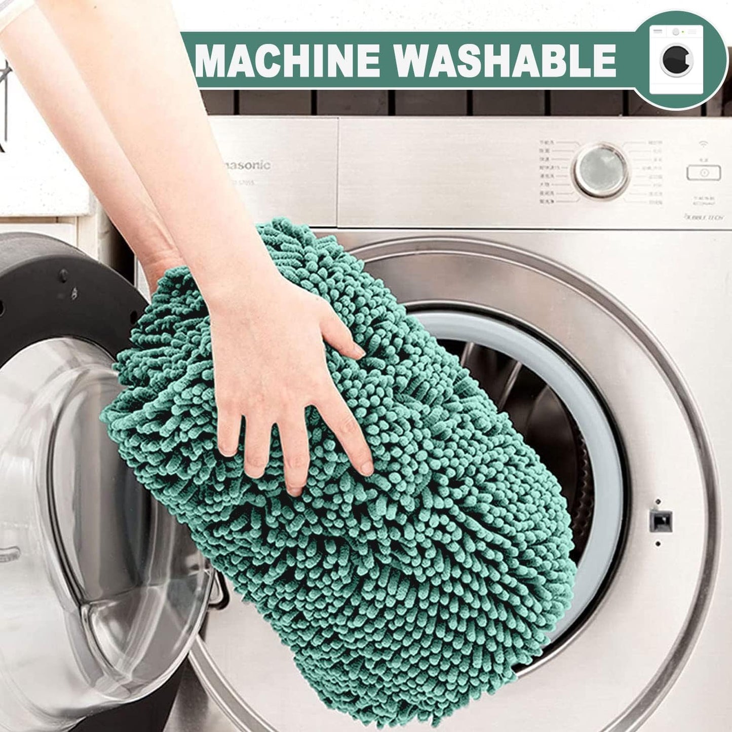 2 Piece Loop Bath Mats for Bathroom - Non Slip Chenille Bath Mat Set Rugs, Extra Soft with Water Absorbent Pedestal Bathmat Shower Toilet Mat