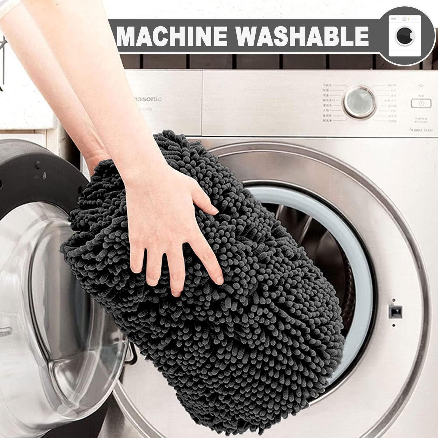 2 Piece Loop Bath Mats for Bathroom - Non Slip Chenille Bath Mat Set Rugs, Extra Soft with Water Absorbent Pedestal Bathmat Shower Toilet Mat