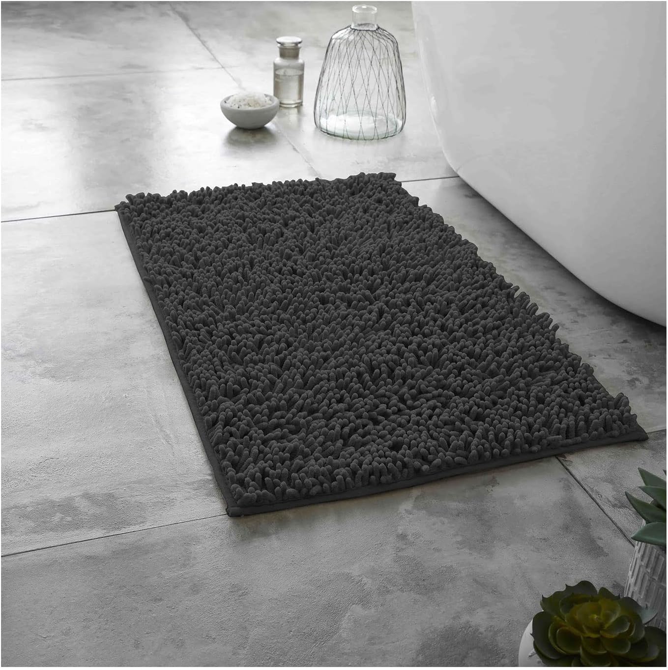 2 Piece Loop Bath Mats for Bathroom - Non Slip Chenille Bath Mat Set Rugs, Extra Soft with Water Absorbent Pedestal Bathmat Shower Toilet Mat