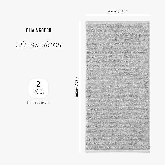 Pack of 2 Jumbo Ribbed Bath Sheet Bathroom Large Bath Towel Highly Absorbent Quick Dry Super Soft 100% Cotton Extra Large Bath Sheets