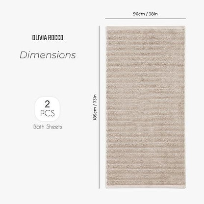 Pack of 2 Jumbo Ribbed Bath Sheet Bathroom Large Bath Towel Highly Absorbent Quick Dry Super Soft 100% Cotton Extra Large Bath Sheets