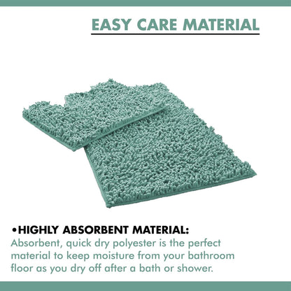 2 Piece Loop Bath Mats for Bathroom - Non Slip Chenille Bath Mat Set Rugs, Extra Soft with Water Absorbent Pedestal Bathmat Shower Toilet Mat